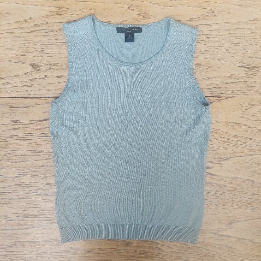 August Silk Knits silk blend knit sleeveless sweater tank top light blue Small